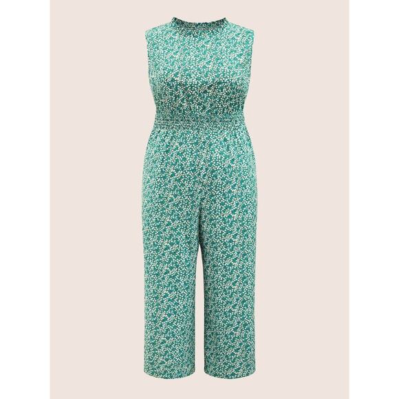 🔥SALE 1X 14 16 Plus Size Green BloomChic Jumpsuit Mock Neck Floral zipper Pocket - Picture 7 of 8